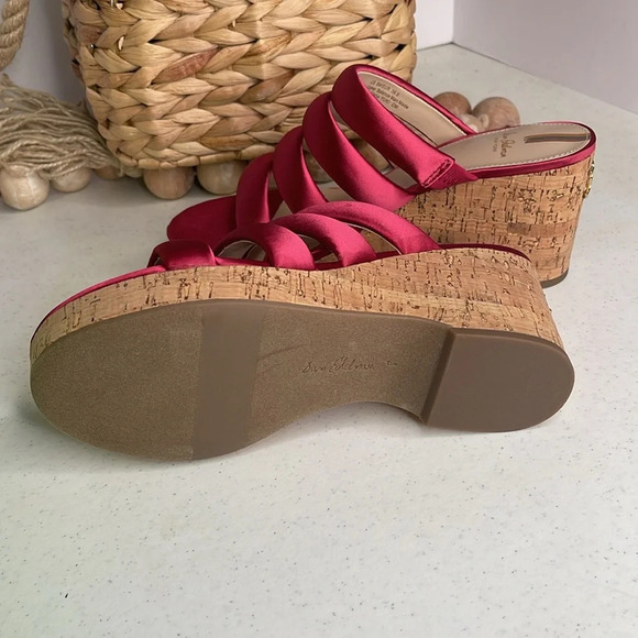 Sam Edelman Womens Fuchsia Satin Strappy Open Toe Cork Wedge Sandals Sz 8 M NIB - Picture 6 of 9